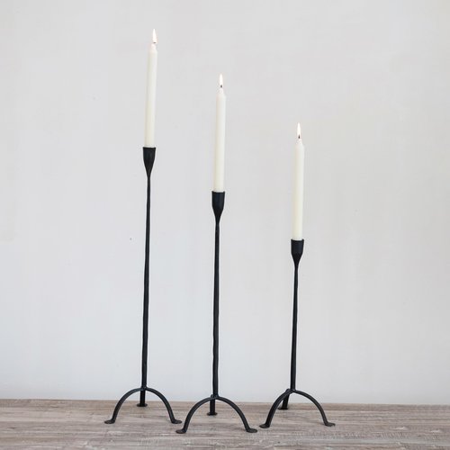 Creative Co-Op 16" H Hand-Forged Cast Metal Footed Taper Holder, Black
