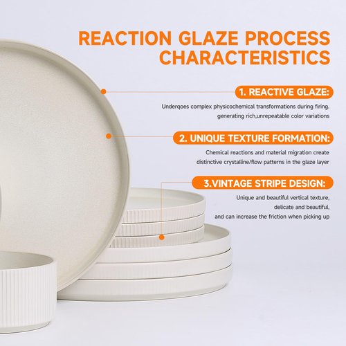 MONITO Ceramic Dinnerware Sets for 4, 12PCS Stoneware Plates and Bowls Sets, Reactive Glaze Dish Set, Chip and Scratch Resistant Double, Microwave and Dishwasher Safe, Matte White