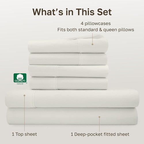 California Design Den Queen Size Sheet Set - 6-Pc 400 Thread Count 100% Cotton, Deep Pocket - Ivory