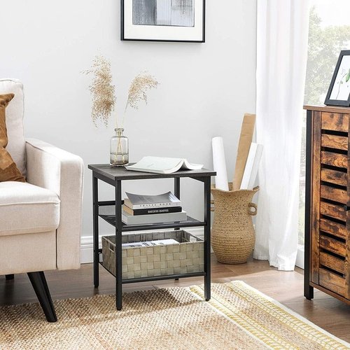 VASAGLE Nightstand, Set of 2 Side Tables, End Tables with Adjustable Mesh Shelves, for Living Room, Bedroom, Industrial, Stable Steel Frame, Easy Assembly, Charcoal Gray and Black ULET024B04