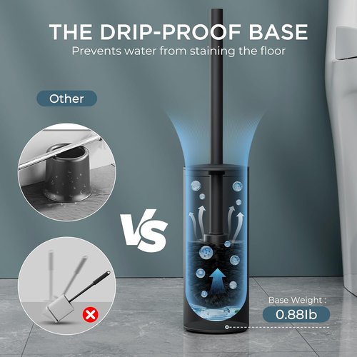 FORIOUS Toilet Brush Set - Heavy Duty 304 Stainless Steel Base & Long Handle - 2 Brush Heads Included