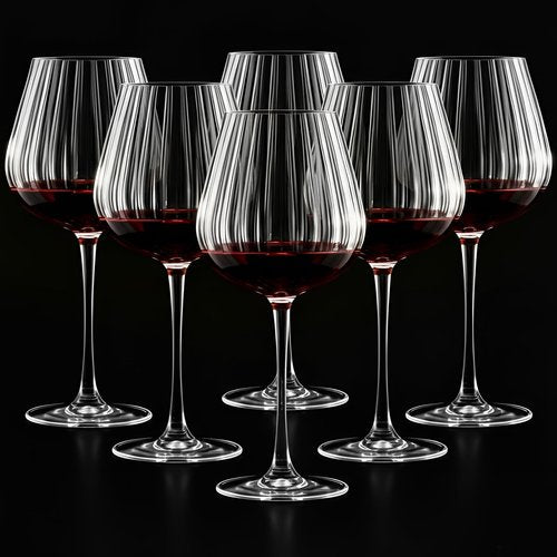 Acellegic Set of 6 Ribbed Wine Glasses, Stemmed Wine Glasses, Vintage Ribbed Glassware Sets for Red White, Champagne Sparkling Tasting, Cocktail, Anniversary, Dinner Party, Wedding(20 oz,Burgundy)