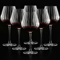Acellegic Set of 6 Ribbed Wine Glasses, Stemmed Wine Glasses, Vintage Ribbed Glassware Sets for Red White, Champagne Sparkling Tasting, Cocktail, Anniversary, Dinner Party, Wedding(20 oz,Burgundy)