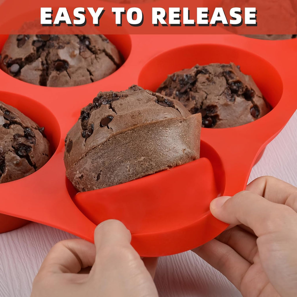Skiennix Jumbo Muffin Pan - 6 Cup Silicone Baking Mold | 3.5 Inch Non-Stick Design