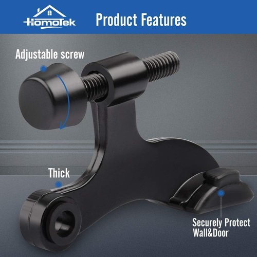 HOMOTEK Heavy Duty Adjustable Door Stopper - 2 Pack Black Hinge Pin Design | 2.5" x 1.75" with Rubber Bumpers