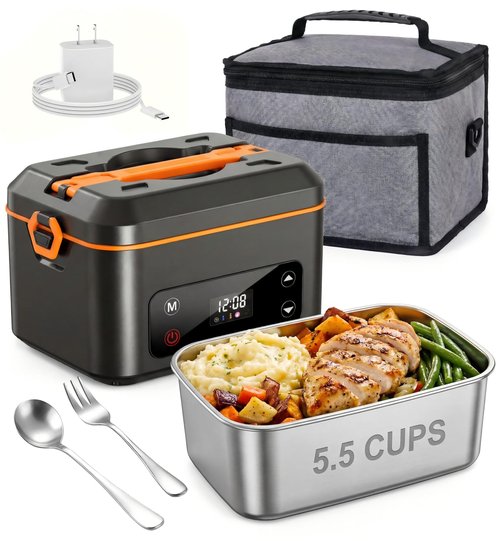 RUDAP Cordless Electric Lunch Box, 24000mAh Rechargeable 1.2L Portable Food Warmer with 5 Heating Modes, Auto Temperature Control, Heated Lunch Box – Perfect for Truck, Office, or Outdoor Worksite