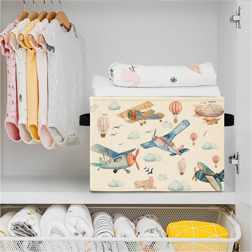 Elefeltclave Kids Airplane Nursery Storage Bins,Hot Air Balloon Airplane Collapsible Storage Basket Organizer for Toddler Kids Bedroom Playroom Bathroom Clothes Toys Books, Toybox for Boys Girls