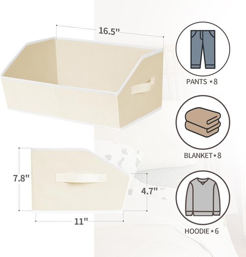 Homsorout Trapezoid Closet Shelf Organizer - Large Fabric Storage Baskets for Clothes & Books | 3 Pack, Beige