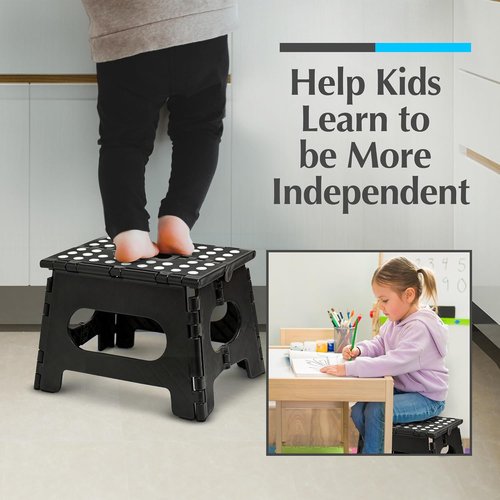Handy Laundry Folding Step Stool - Sturdy Collapsible Design for Adults & Kids - Easy One-Flip Operation | Black - 9 Inch