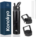 Skiennix Insulated Water Bottle - 24oz Stainless Steel Sport Bottle with 3 Lids | Marble Midnight