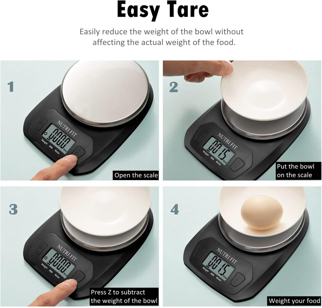 NUTRI FIT Digital Food Scale - Accurate Weight Measurement in Grams & OZ | Stainless Steel, Black