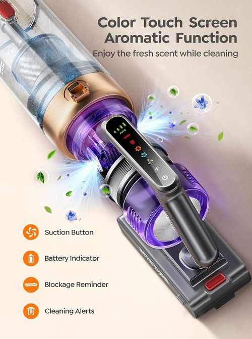 INTETURE Cordless Vacuum Cleaner - 650W, 55KPA Suction Power, 70 Mins Runtime | Anti-Tangle Design, Touch Screen