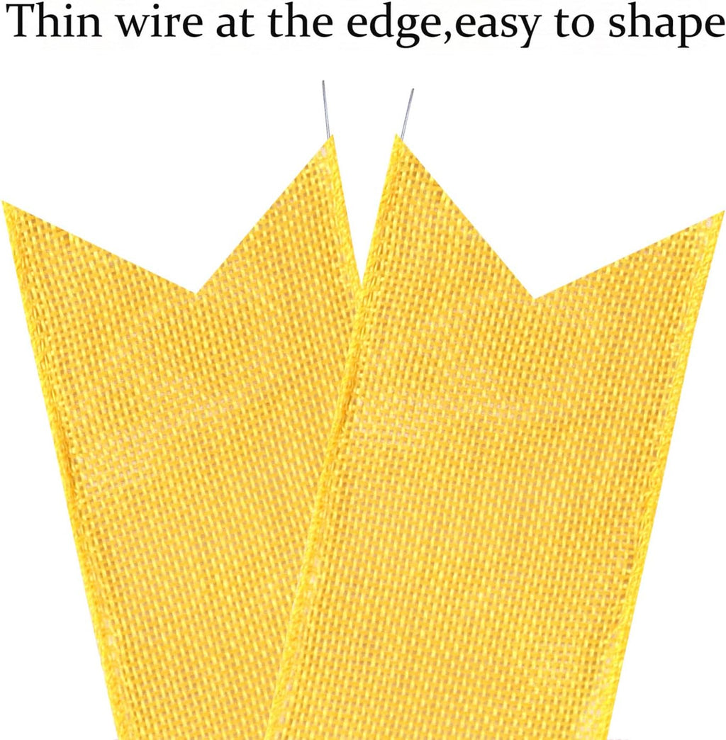 Skiennix Decorative Bow | 2 PCS Spring Summer Wreath Decor with Yellow Burlap & Black Stripe Ribbon