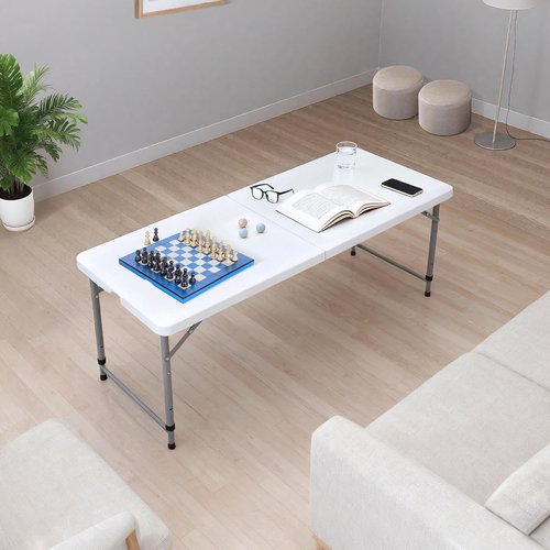 Lakhow Folding Table - 4-Foot Heavy Duty Plastic Utility Table | Portable & Adjustable Height for Indoor/Outdoor Use - White