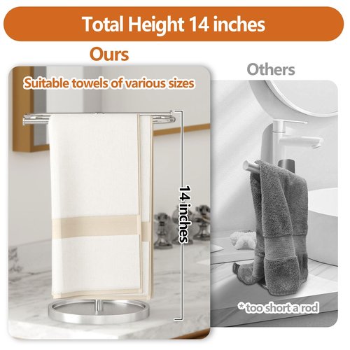 Hand Towel Holder, Stainless Steel Countertop Towel Stand for Bathroom, S-Shape Free Standing Towel Rack Bar Holds 2 Towels for Kitchen, Brushed Nickel
