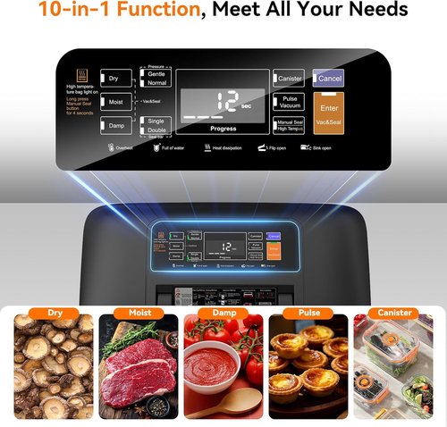 85Kpa Vacuum Sealer Machine - 10-in-1 Automatic Food Saver with Easy-Lock Handle & Built-in Cutter | Includes Bags & Hose