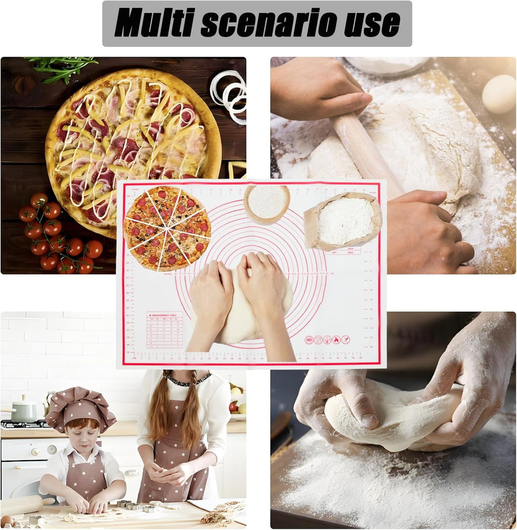Skiennix Silicone Pastry Mat - Extra Large 20" x 28" Non-Slip Baking Mat with Measurements | Reusable Dough Sheet for Pizza & Pie (White)
