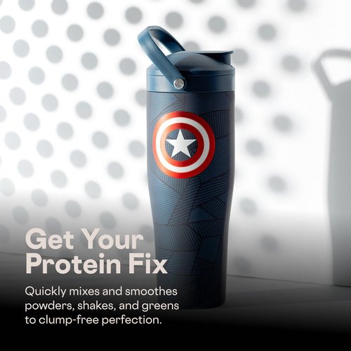 Corkcicle Protein Shaker - Built-In Agitator & Fruit Strainer Lid - 30oz - Captain America