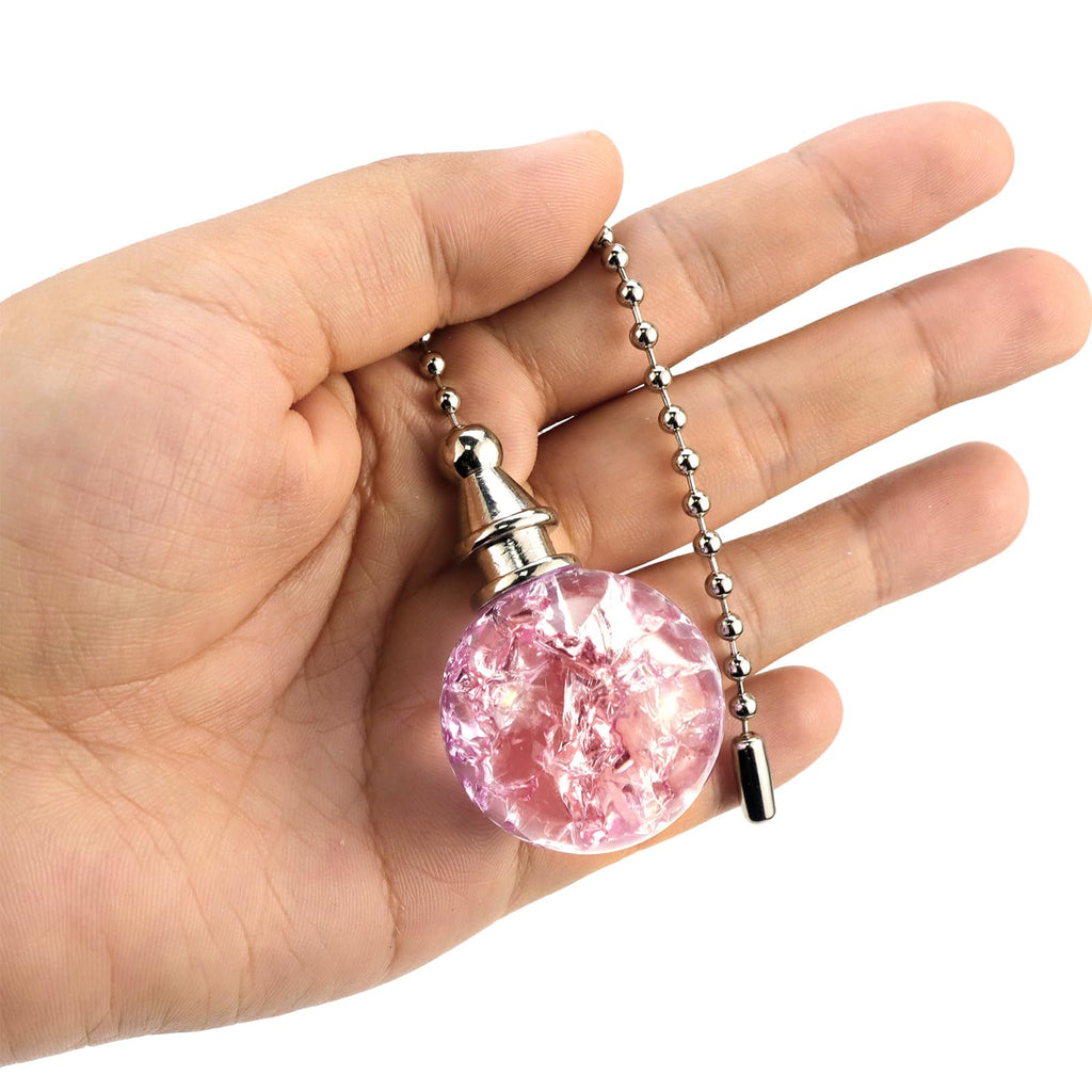 Savagrow 2Pcs Crystal Ice Cracked Ball Ceiling Fan Pull Chains Light Fan Hanging Chains Decorative Beaded Chain Extender, Pink
