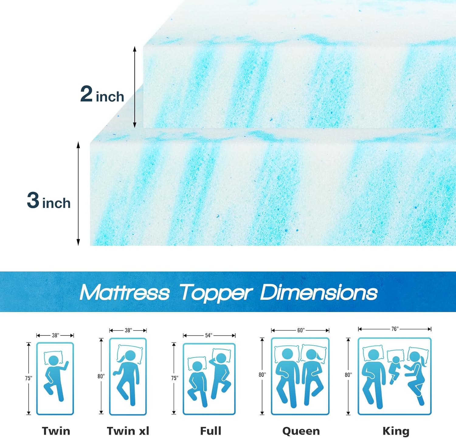 Sweetcrispy Memory Foam Mattress Topper - 3 Inch Thick Gel-Infused Cooling Pad for King Size Bed