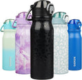 BJPKPK 25oz Insulated Water Bottle - BPA-Free Stainless Steel, Leak-Proof, Black Leopard Design