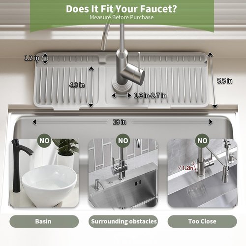 SOCORIA Faucet Mat for Kitchen Sink, 2025 New Silicone Sink Splash Guard, 7°Slope Fast Self-draining, Fast Drying Tidy Faucet Mat Splash Guard
