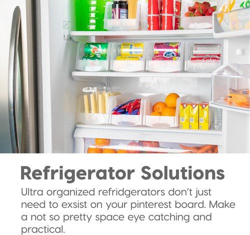 IRIS USA Clear Plastic Stackable Storage Bins, Medium - 8 Pack, Open Front Fridge Pantry Kitchen Closet Cabinet Bathroom Organizer Basket for Organizing Snack, Cans, Office Supplies, and Coffee Pods