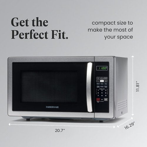 Farberware 1.1 Cu. Ft. Countertop Microwave Oven - 1000 Watts, Auto Cook, Easy Clean, Stainless Steel