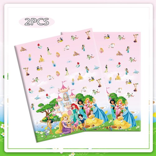 SNABETNA Princess Birthday Party Decorations Tablecloth,2pcs 108x54inch Large Pink Princess Table Cloth, Disposable Rectangular Plastic Waterproof Table Cover for Birthday Party
