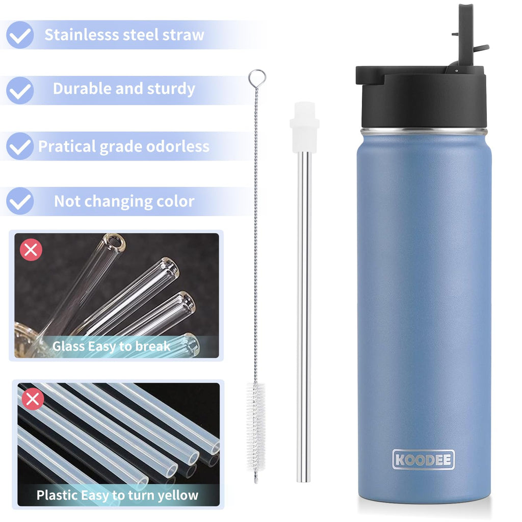 koodee Water Bottle-26 oz Stainless Steel Vacuum Insulated Sports Wide Mouth Water Bottle with Straw Lid, Reusable Metal Water Flask for School (Royal Blue)
