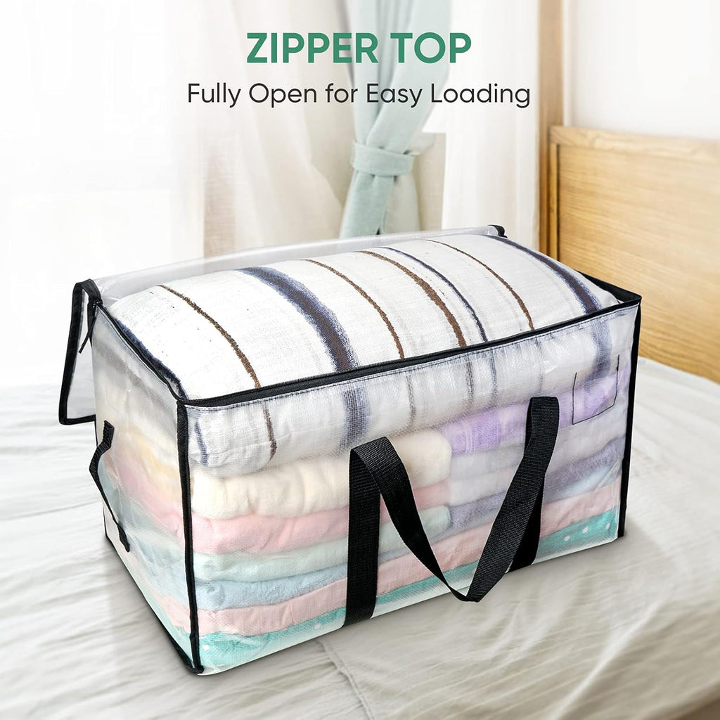 BALEINE Oversized Moving Bags - Heavy-Duty Storage Totes with Reinforced Handles | Clear 4-Pack
