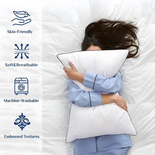JOLLYVOGUE Queen Size Pillows - Soft Down Alternative Set of 2 for Side & Back Sleepers | Hotel Collection
