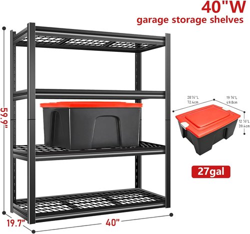 40W Heavy Duty Metal Garage Shelving Units - Adjustable Storage Shelves | 2200LBS Capacity, 19.6” D x 39.37” W x 59.84” H