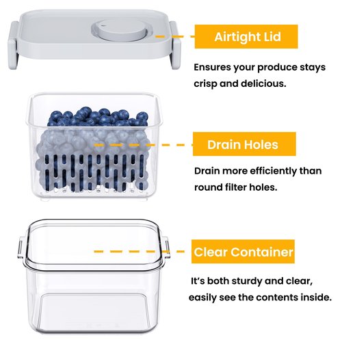 vacane Dishwasher Safe Berry Keeper, Produce Saver, Clear Fruit Containers, BPA-Free Lettuce Keeper, Keep Food Fresh, 3.8 Cup