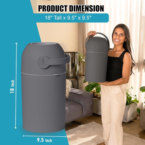 L.A. Baby Magic Diaper Pail - 100% Odor-Free System with Child-Safe Lock - No Refills Needed - Gray