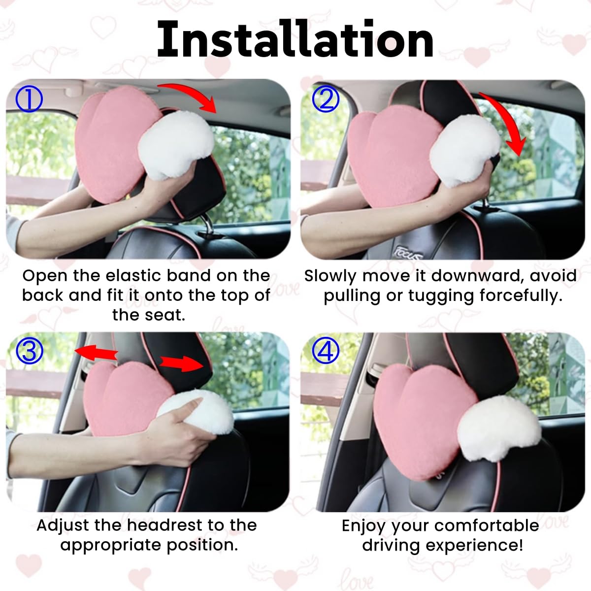 Sexysamba 2 Pcs Heart Shaped Car Headrest Pillow Devil & Angel Wings Neck Pillow Cute Car Seat Decor Neck Support Cushions for Travel Sleeping, Driving, Home, Office, Black Devil