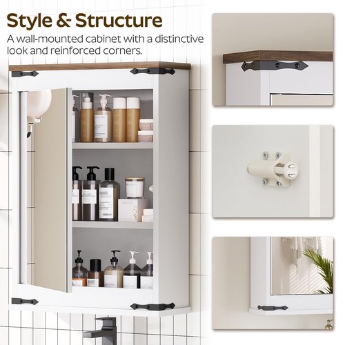 YATINEY Bathroom Medicine Cabinet with Mirror, Bathroom Mirror with Storage, Wall Storage Cabinet, with Single Mirror Door and 2 Shelves, for Laundry Room, Kitchen, Living Room, White
