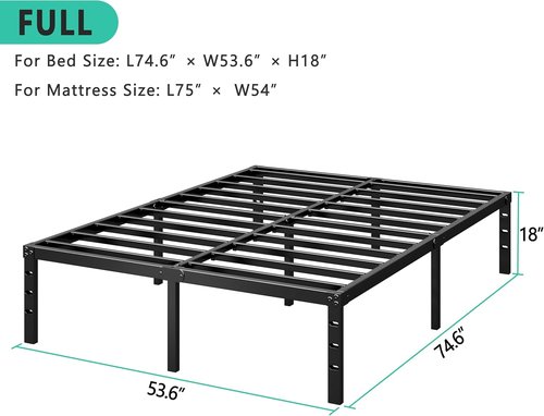 HLIPHA Metal Platform Bed Frame - 14-Inch Tall Full Size | Heavy-Duty Support Slats, Easy Assembly, Black