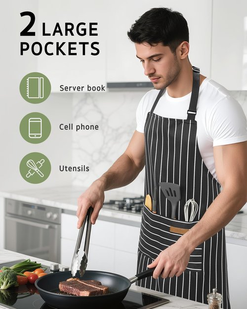 Syntus 2 Pack Kitchen Aprons, Apron for Cooking with 2 Pockets for Men Women Adjustable Bib Chef Apron