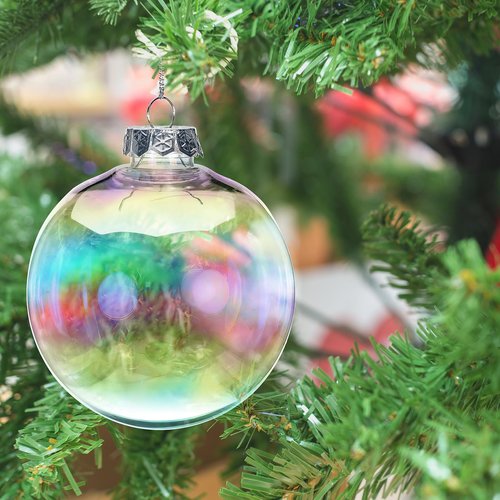 12 Pcs Large 4 Inch Iridescent Ornaments Clear Christmas Ornament Balls Iridescent Christmas Balls for Tree, Plastic Ornaments Clear Plastic Fillable Decoration, Xmas Hanging Decor for Holiday