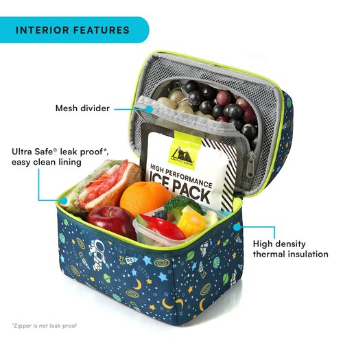 Arctic Zone Kids Lunch Box Combo with Gel Ice Pack and Sandwich Container, 2 Compartment Insulated Bucket for School or Travel Lunch, Space Odyssey