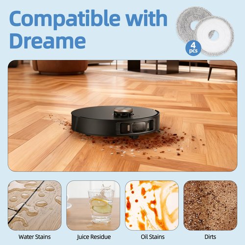 4-Pack L40 Ultra Mop Pads Replacement: for Dreame X30 Ultra/X40 Ultra/L30 Ultra/L20 Ultra/L10s Ultra/L10s Pro Ultra/X40 Master/ Robot Vacuum, MOVA S10/S10 Plus/P50 Pro/P10/P10 Pro Ultra, Washable Pad