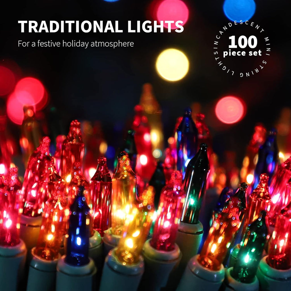 100LIGHTS Multi Extra-Bright Christmas Decorative String Lights - 5.98m Waterproof Mini Set for Home & Garden