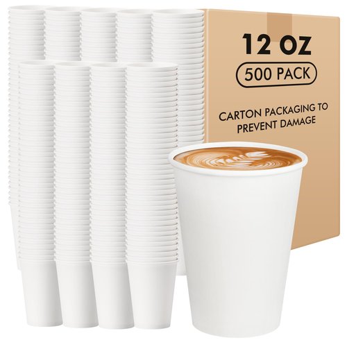 RACETOP Paper Coffee Cups 12 oz 500 pack, Paper Cups Disposable, Hot Coffee Cups, Ideal for Coffee, Beverages (12oz 500 pack white)