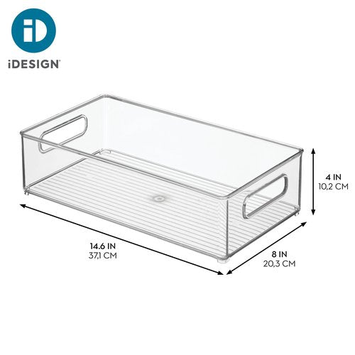 iDesign Stackable Bathroom Storage Bin with Handles for Makeup and Accessories, Clear, Made in USA
