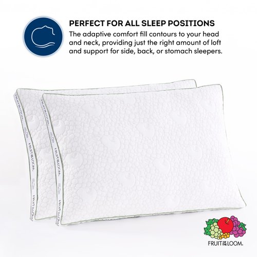 Fruit of the Loom Avocado Gusset Pillows 2 Pack – Ultra Comfort, Machine Washable (Standard/Queen 19x27x1.5)