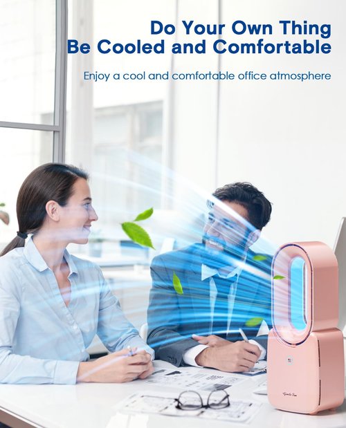 let'me Desk Fan, 11.8 Inch Bladeless Fan Mini Office Fan 4 Speeds with 5-Colors Ambient Light, USB Table Fan Small Quiet for Home, Bedroom,Dorm