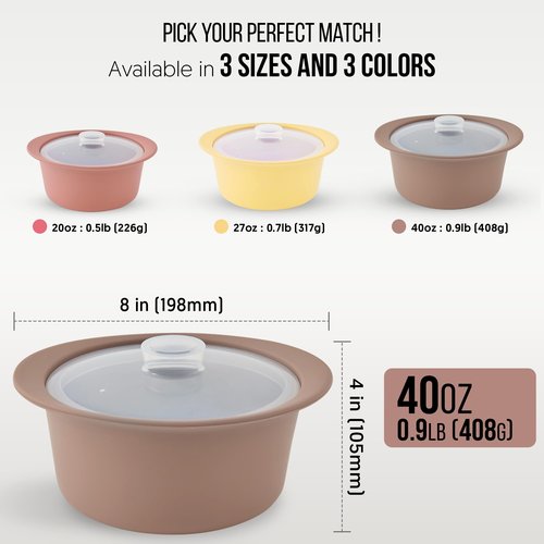 FIRGI 40oz Platinum Silicone Microwave Steamer Pot with Handle & Lid - Korean 100% Food-Grade Steamer Bowl, Heat-Resistant Cooker with Steam Holes, Easy Clean, Dishwasher Safe, Taupe Brown