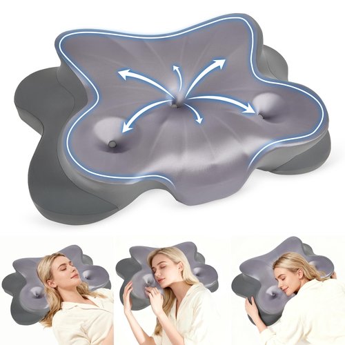 Cervical Pillow for Neck Pain Relief, Ergonomic Memory Foam Pillow with Ice Silk Pillowcase, Adjustable Contour Neck Support Pillow for Side Back Stomach Sleepers