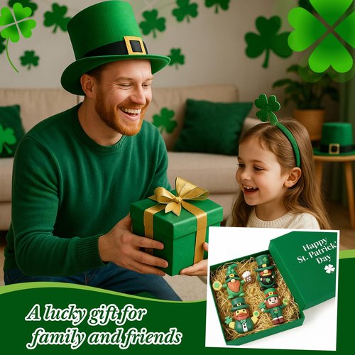 Halloscume 25 Pcs Mini St. Patrick's Day Gnome Figurines Green Irish Leprechaun Statue Rubber Gnome Table Decor Home Tiered Tray Decoration for Farmhouse Shelf St Patrick's Party Gifts